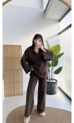 Carly Polo Yaka Triko Takım - Acı Kahve