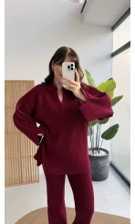 Carly Polo Yaka Triko Takım - Bordo