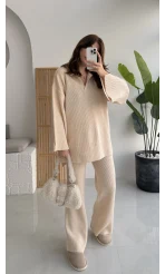 Carly Polo Yaka Triko Takım - Ekru