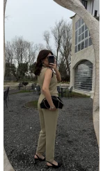 Caterina Sivri Yaka Yelek-Pantolon Takım - Ada Çayı - Kod: 8895