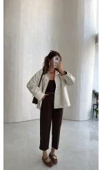 Cecily Kemerli Havuç Pantolon - Kahve - Kod: 3706