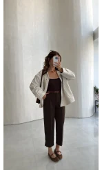 Cecily Kemerli Havuç Pantolon - Kahve - Kod: 3706