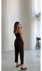 Cecily Kemerli Havuç Pantolon - Kahve - Kod: 3706