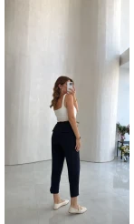 Cecily Kemerli Havuç Pantolon - Lacivert - Kod: 3706