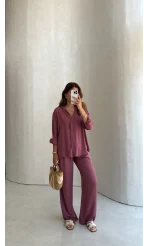 Celine Modal Bol Paça Gömlek Takım - Gül Kurusu - Kod: 7112