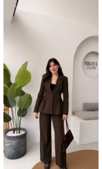 Charlotte Pilili Bele Oturan Takım - Acı Kahve - Kod: 8884