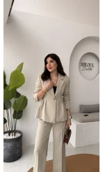 Charlotte Pilili Bele Oturan Takım - Taş - Kod: 8884