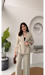 Charlotte Pilili Bele Oturan Takım - Taş - Kod: 8884