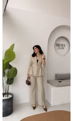 Charlotte Pilili Bele Oturan Takım - Taş - Kod: 8884