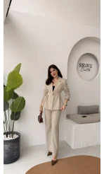 Charlotte Pilili Bele Oturan Takım - Taş - Kod: 8884