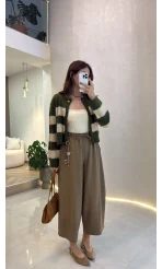 Charmlı Beli Lastikli Barrel Pantolon - Karamel - Kod: 51489