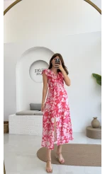 Çiçek Desenli Elbise - 3064 - Pembe