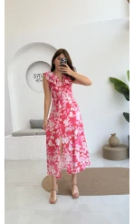 Çiçek Desenli Elbise - 3064 - Pembe