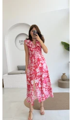 Çiçek Desenli Elbise - 3064 - Pembe