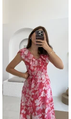 Çiçek Desenli Elbise - 3064 - Pembe