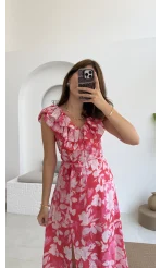 Çiçek Desenli Elbise - 3064 - Pembe