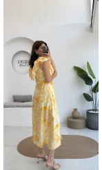 Çiçek Desenli Elbise - 3064 - Sarı
