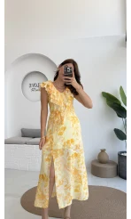 Çiçek Desenli Elbise - 3064 - Sarı