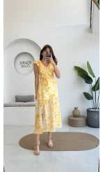 Çiçek Desenli Elbise - 3064 - Sarı