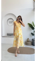 Çiçek Desenli Elbise - 3064 - Sarı