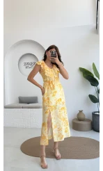 Çiçek Desenli Elbise - 3064 - Sarı