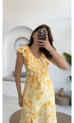 Çiçek Desenli Elbise - 3064 - Sarı
