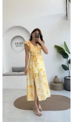 Çiçek Desenli Elbise - 3064 - Sarı