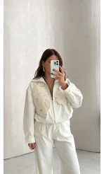 Çiçek Dokulu Bomber Ceket - Ekru - Kod: 5151