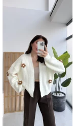 Çiçekli Hırka Ekru