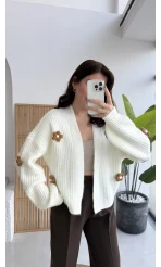 Çiçekli Hırka Ekru