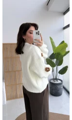 Çiçekli Hırka Ekru