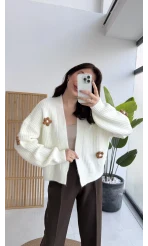 Çiçekli Hırka Ekru