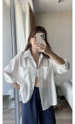 Çift Cepli Beyaz Modal Gömlek