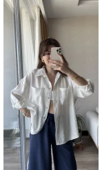 Çift Cepli Beyaz Modal Gömlek