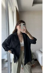 Çift Cepli Siyah Modal Gömlek