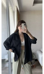 Çift Cepli Siyah Modal Gömlek