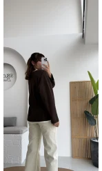 Çift Katman Görünümlü Sweat - Kahverengi - Kod: 1052