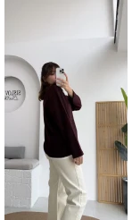 Çift Katman Görünümlü Sweat - Mürdüm - Kod: 1052