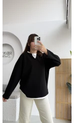 Çift Katman Görünümlü Sweat - Siyah - Kod: 1052