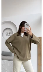 Çift Katman Görünümlü Sweat - Toprak - Kod: 1052
