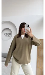 Çift Katman Görünümlü Sweat - Toprak - Kod: 1052