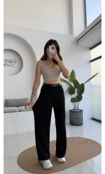 Çift Pile Detay Kemerli Örme Pantolon - Acı Kahve