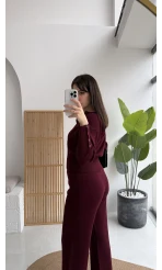 Çıt Çıt Düğme Detay Triko Takım - Mürdüm