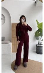 Çıt Çıt Düğme Detay Triko Takım - Mürdüm