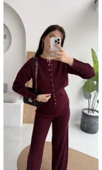 Çıt Çıt Düğme Detay Triko Takım - Mürdüm