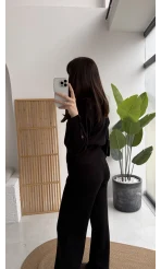 Çıt Çıt Düğme Detay Triko Takım - Siyah