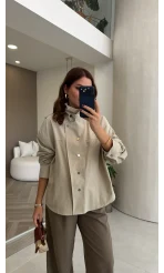 Çıt Çıtlı Gömlek - Taş - Kod: 5131