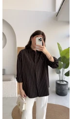 Çizgili Gömlek - Acı Kahve - Kod: 2165