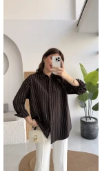Çizgili Gömlek - Acı Kahve - Kod: 2165