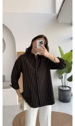 Çizgili Gömlek - Acı Kahve - Kod: 2165